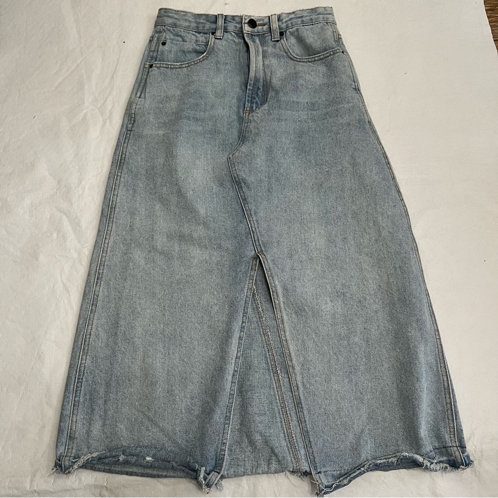 Gianni Bini Midi Jean Skirt Front Slit Raw Hem